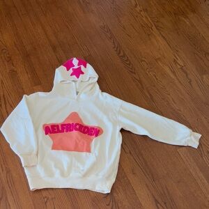 Aelfric Eden Kids White Hoodie with Pink Star Design